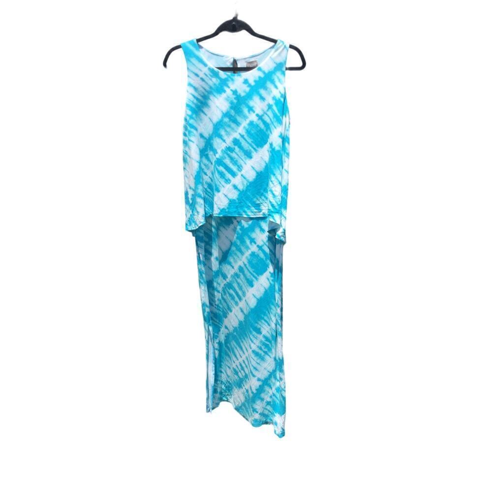 Chico’s jersey maxi shift dress 0 Small S tie dye blue white $128 beachy modest